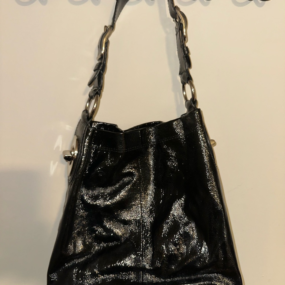 Coach Patent Leather Shoulder Bag - Teal interior
